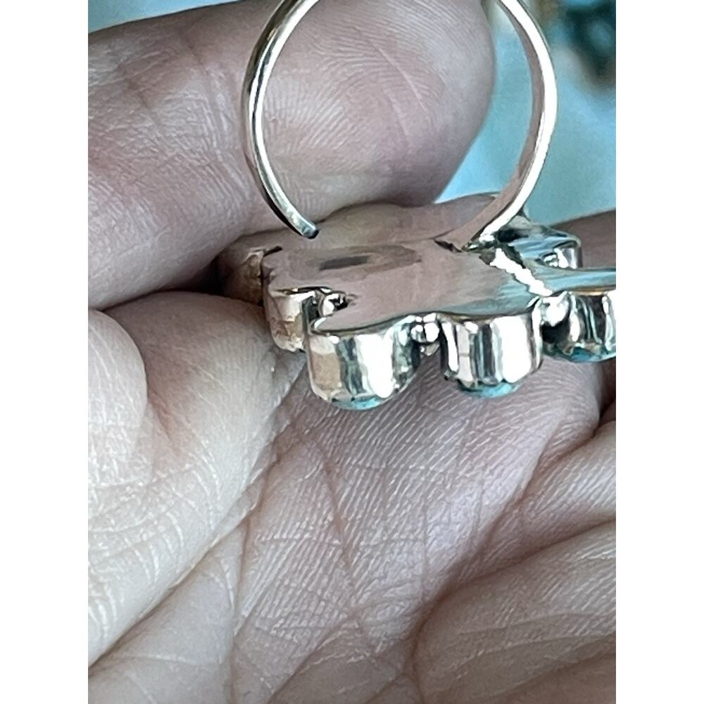 Native Style Southwest Turquoise Cluster Ring Sterling Silver Adjustable Long - Picture 9 of 10